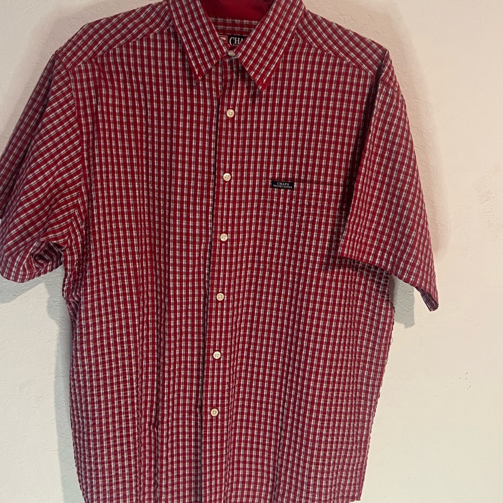 Ralph Lauren Red and White Plaid Short-Sleeve Button-Down Shirt